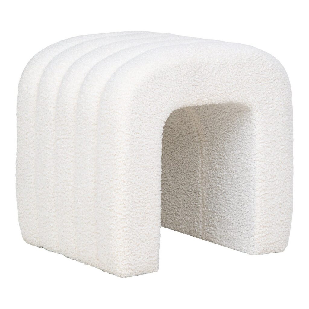Colma Pouf Weiß - moderner Hocker mit Teddy-Bouclé-Polsterung