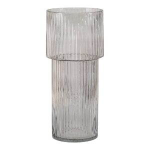 Dora Vase Grau aus klarem Glas mit vertikal geripptem Design