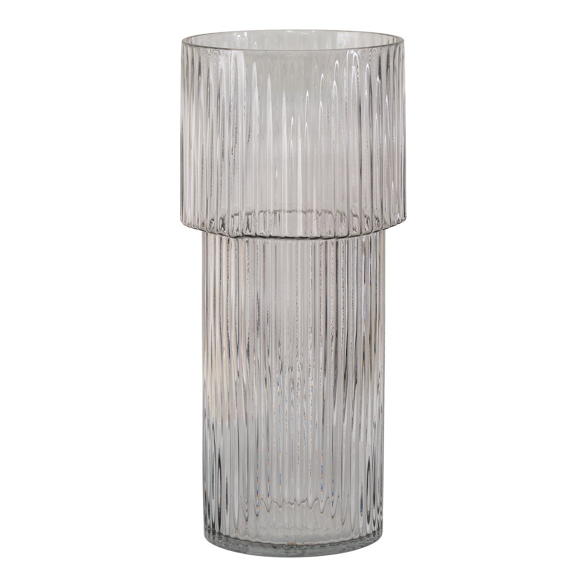 f6c2f228-dd06-4657-a0a6-0a77e67fbff0_1200x1200_fill.jpg Dora Vase Grau aus klarem Glas mit vertikal geripptem Design