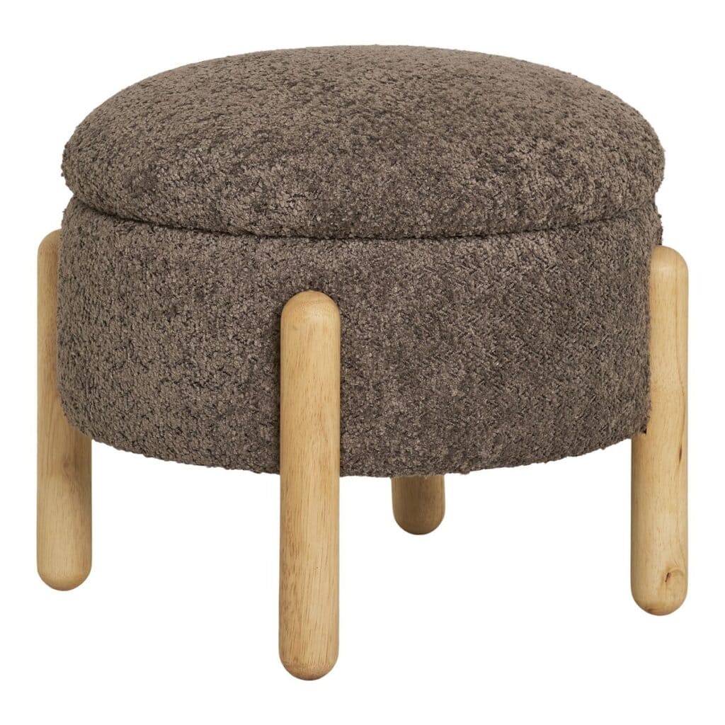Medas Pouf Mokkabraun - eleganter Bouclé Pouf mit Stauraum
