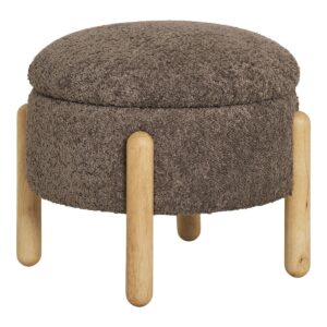 Medas Pouf Mokkabraun - eleganter Bouclé Pouf mit Stauraum