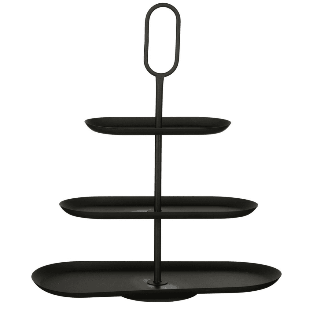 Orina Etagere Schwarz von Mica Decorations – 3-lagiger Servierturm aus Metall