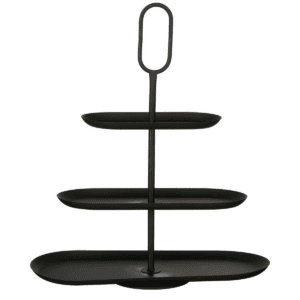Orina Etagere Schwarz von Mica Decorations – 3-lagiger Servierturm aus Metall