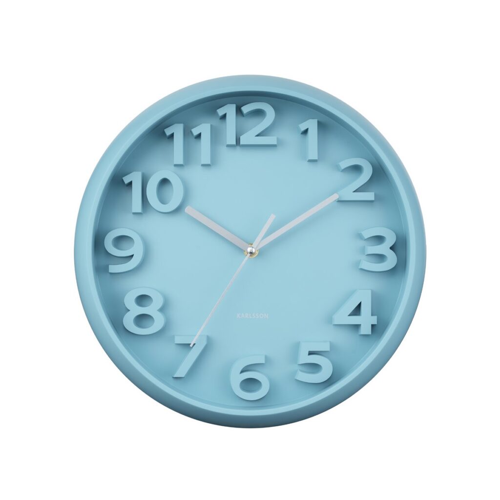 Hary Wanduhr Hellblau - elegante Wanduhr mit klassischen Zahlen