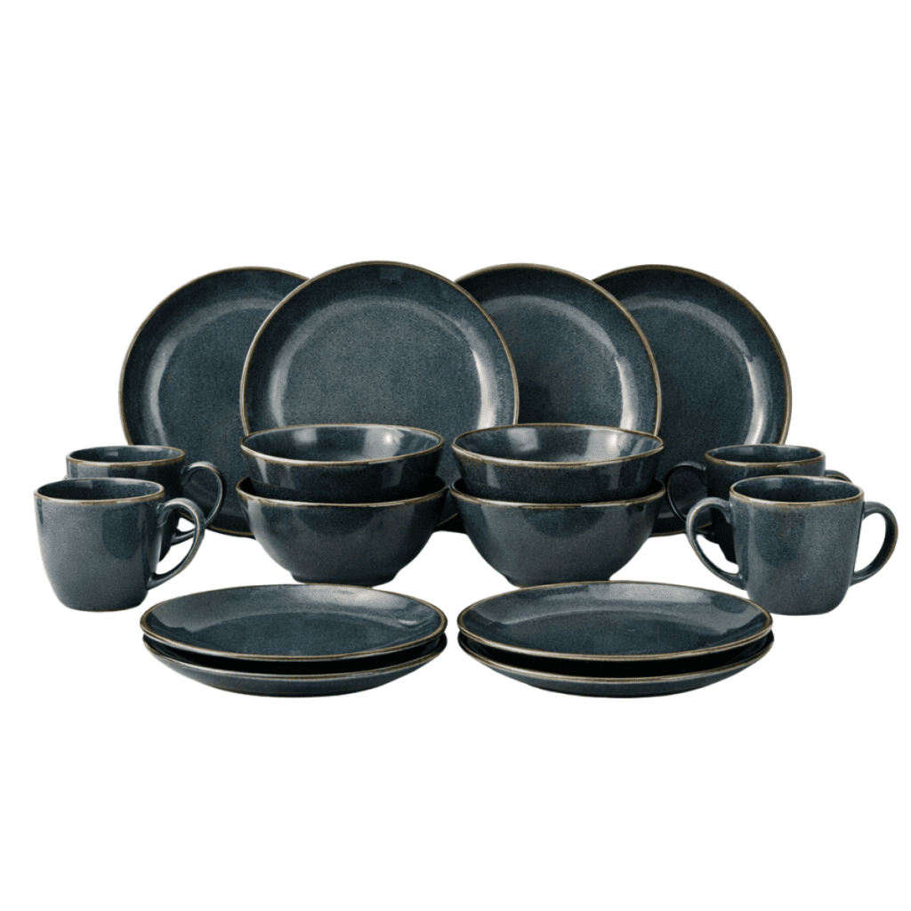 Malin Geschirrset Blau/Grau - 16-teiliges Steinzeug Geschirrset