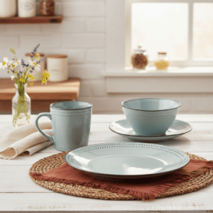 Mara Geschirrset Grau - 16-teiliges Steinzeug Geschirrset für 4 Personen