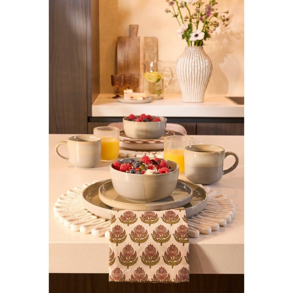 Mira Geschirrset Beige/Grau - elegantes 16-teiliges Set aus Steinzeug