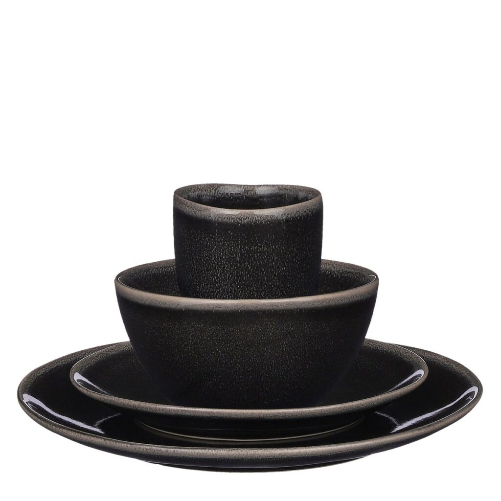 Mona Geschirrset Schwarz - handgefertigte Keramik für 4 Personen