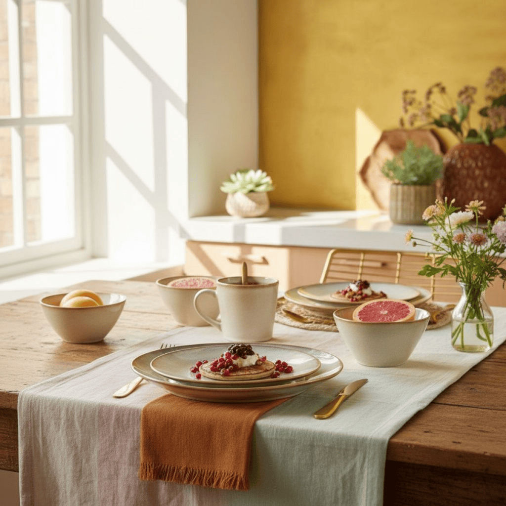 Maia Geschirrset Beige von Mica Decorations – 16-teiliges Steinzeugset