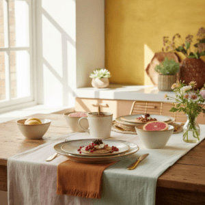 Maia Geschirrset Beige von Mica Decorations – 16-teiliges Steinzeugset