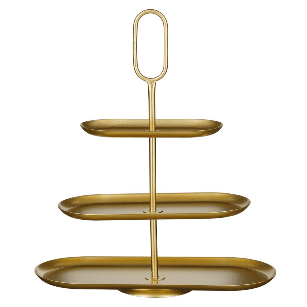 Elara Etagere Gold von Mica Decorations – 3-lagiger Servierturm aus Metall