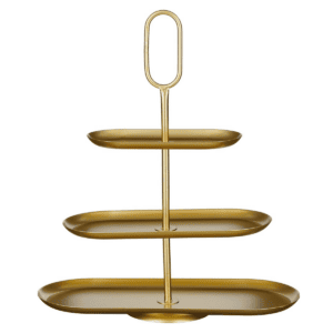 Elara Etagere Gold von Mica Decorations – 3-lagiger Servierturm aus Metall